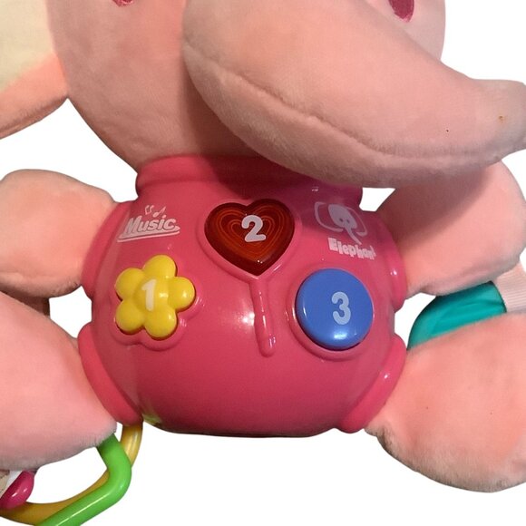 STEAM Life Musical Pink Elephant Baby Toy Interactive Buttons Teething Rings 7” - Picture 2 of 6